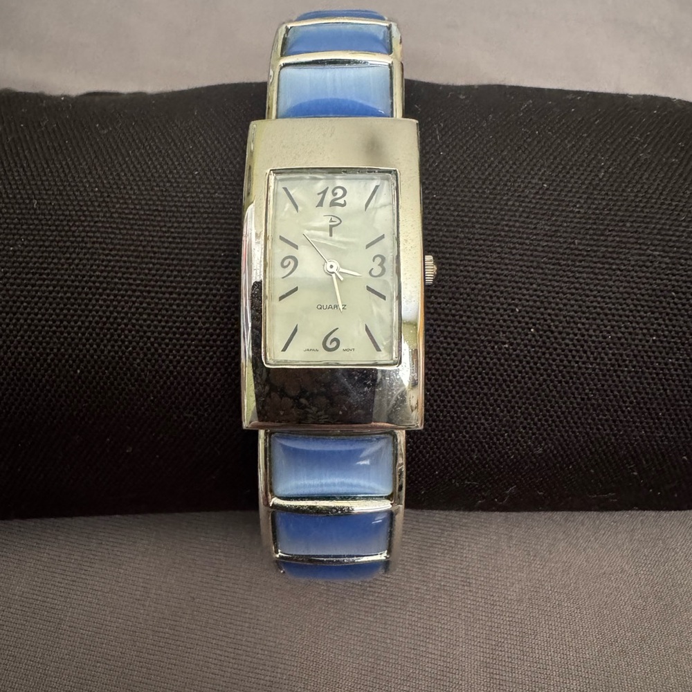 CLEARANCE Silver and Blue Rectangular Watch